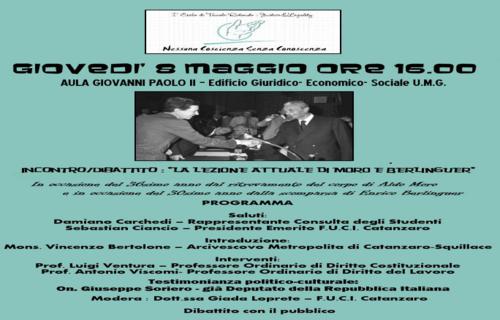 Giovedì 8 Maggio l'Umg ricorderà Moro e Berlinguer