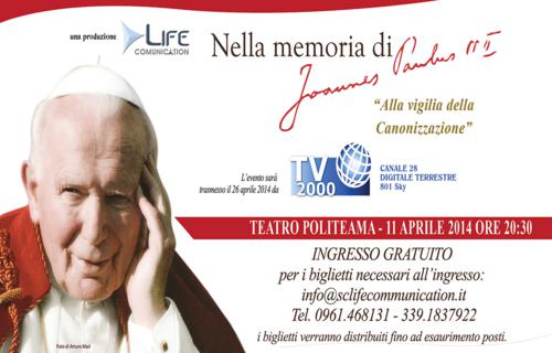 "Nella memoria di Giovanni Paolo II" ritorna Venerdì 11 Aprile a Catanzaro