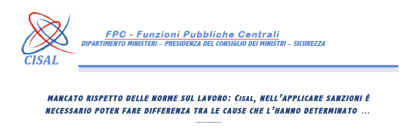 CISAL, a proposito di mancato rispetto norme sul lavoro