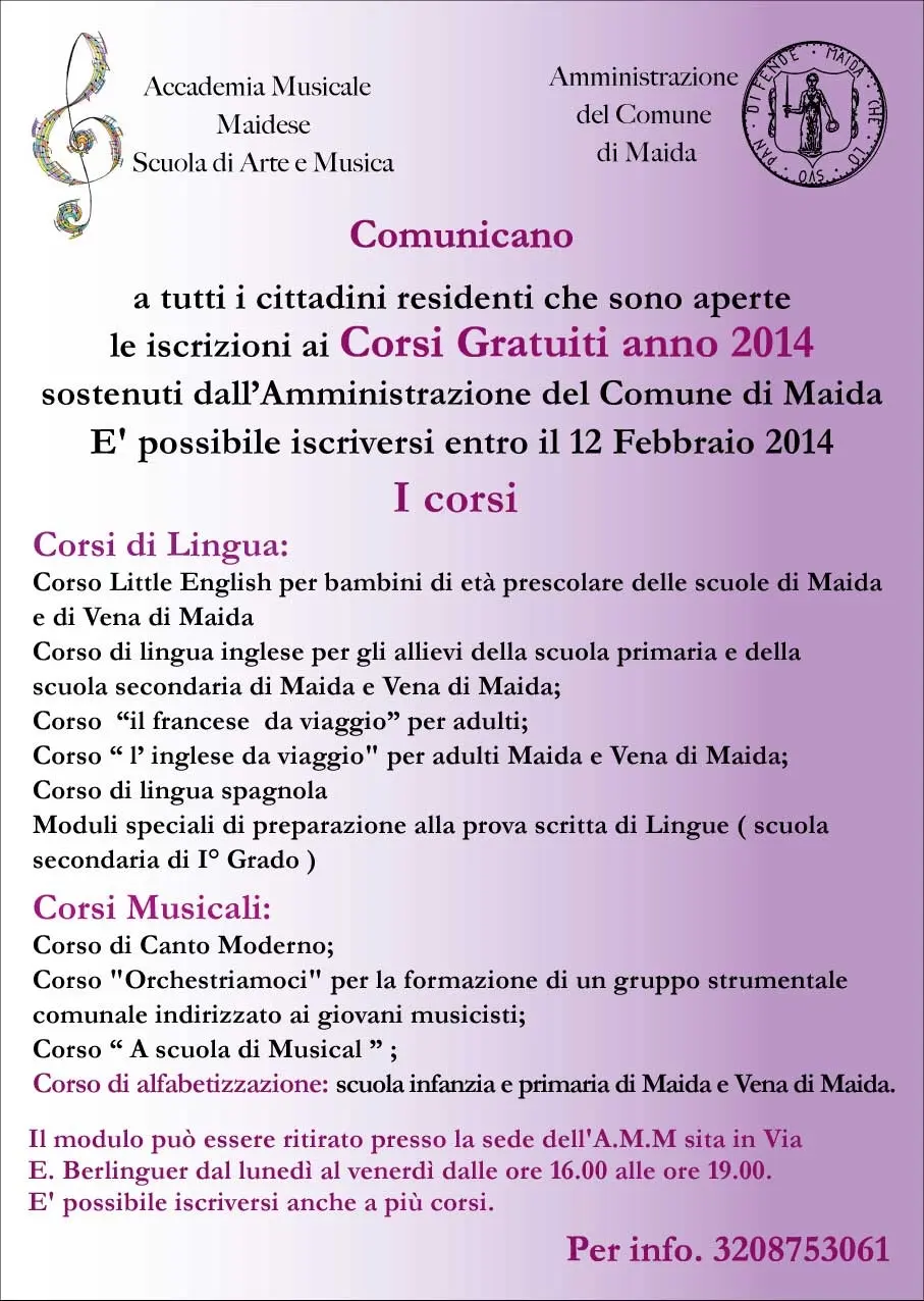 Al via i progetti gratuiti 2014 promossi dall'Accademia Musicale Maidese