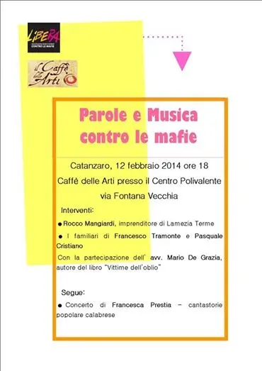 Al Centro Polivalente una giornata di Parole e Musica per dire "No" alle Mafie