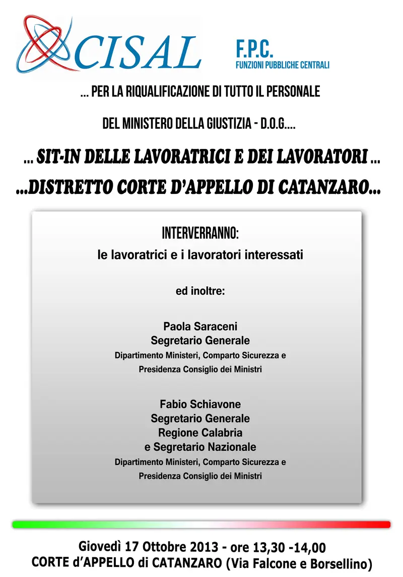Lavoratori Ministero della Giustizia-DOG - Sit-in pacifico di protesta a Catanzaro - 17-10-13