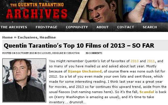 Tarantino rivela i suoi film preferiti del 2013