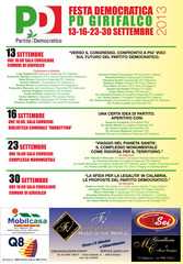 Girifalco: nelle giornate 13-16-23 e 30 settembre si svolgerà la Festa Democratica 2013