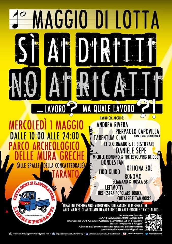 Primo maggio 2013 a Taranto: "Si ai diritti, no ai ricatti"