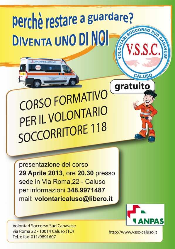 L'Associazione Vssc di Caluso ricerca nuovi volontari  e presenta il corso soccorritori 118