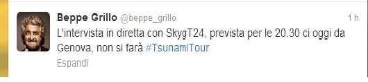 Elezioni: cancellata l'intervista di Grillo a SkyTg24 in programma per stasera