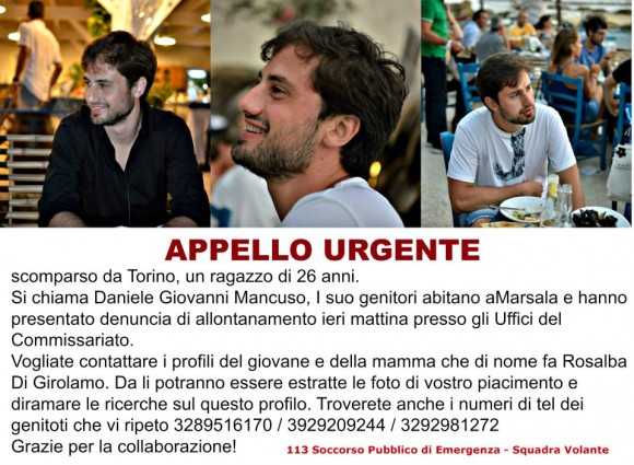 La famiglia di Daniele Mancuso, scomparso da Torino, chiede di divulgare solo notizie ufficiali