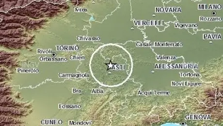 Asti: scossa di terremoto di magnitudo 3.3
