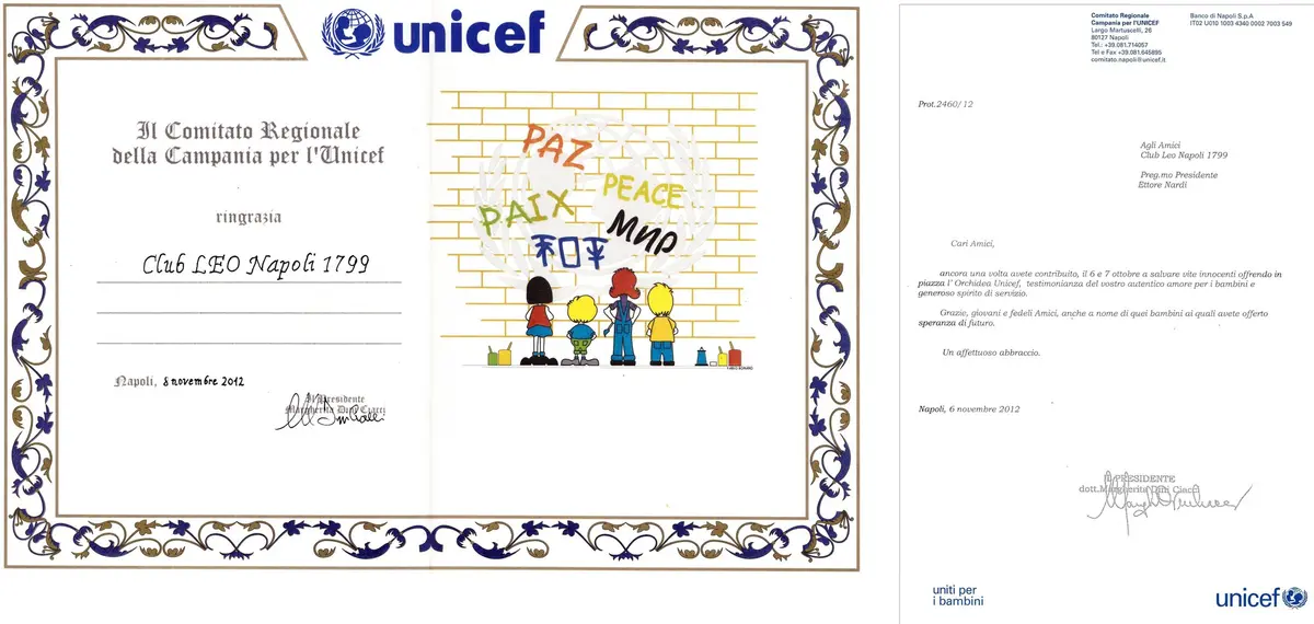 L'Unicef premia il Leo Club Napoli 1799