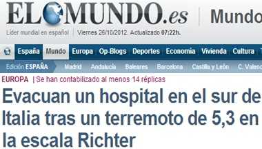Il giornale spagnolo "El Mundo" parla del terremoto in Calabria
