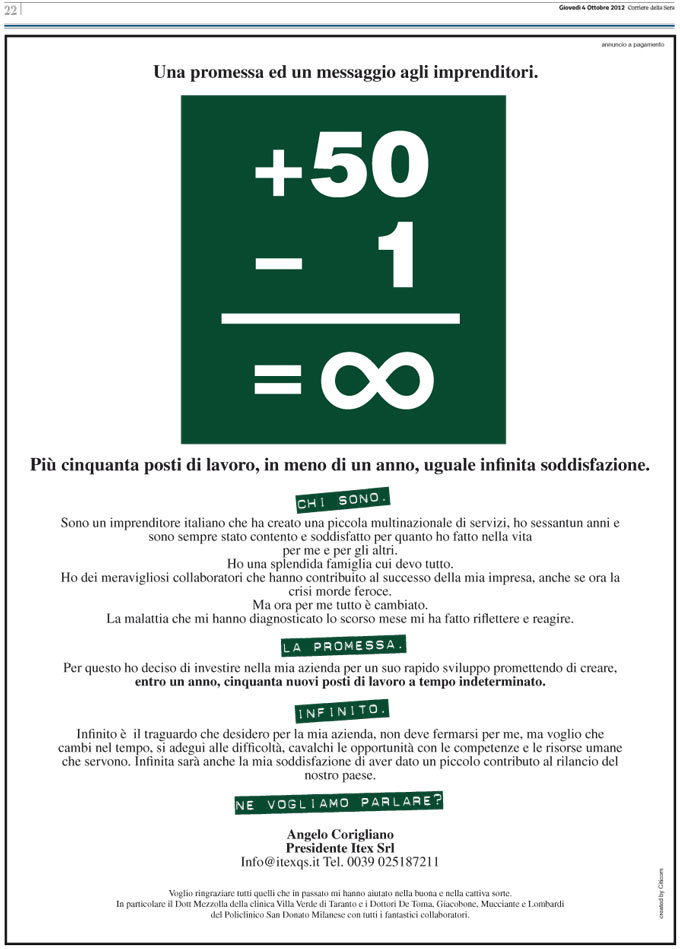 Imprenditore scopre di essere malato e promette posti di lavoro per aiutare il rilancio economico