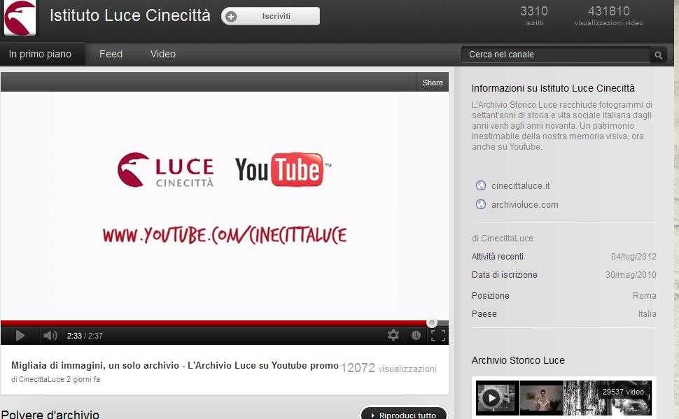 Istituto Luce su Youtube, il canale che illumina