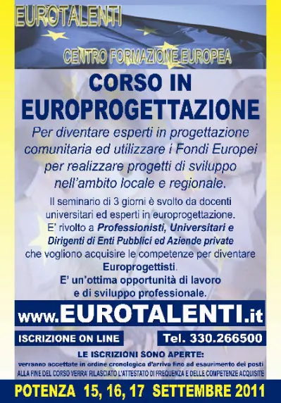 Anche a POTENZA  un corso in Europrogettazione