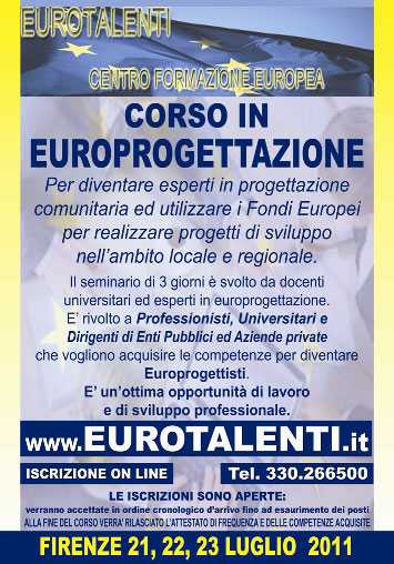 Europrogettazione master a  Firenze dal 21 luglio 2011