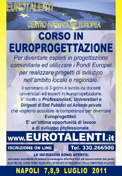 Anche a NAPOLI  un corso di Europrogettazione