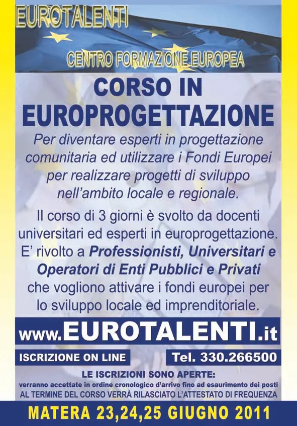 Europrogettazione, corso a Matera dal 23 giugno 2011