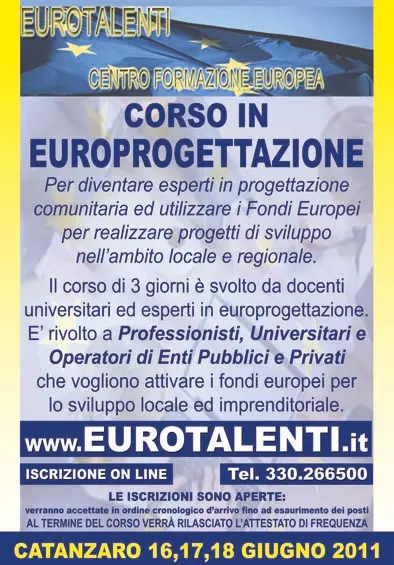 Corso in Europrogettazione a Catanzaro: “Prospettive occupazionali”