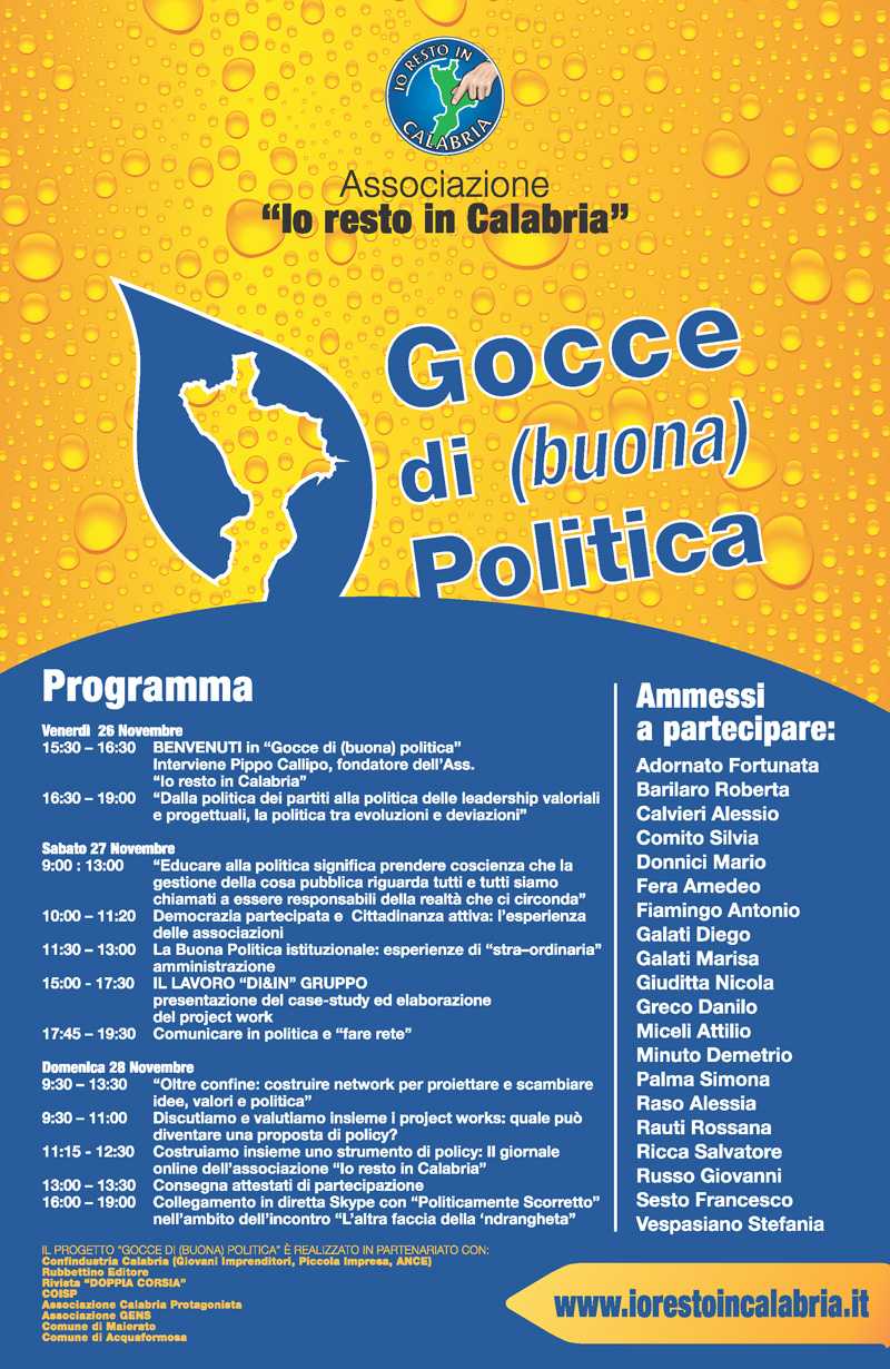 Associazione Io resto in Calabria: gocce di buona politica