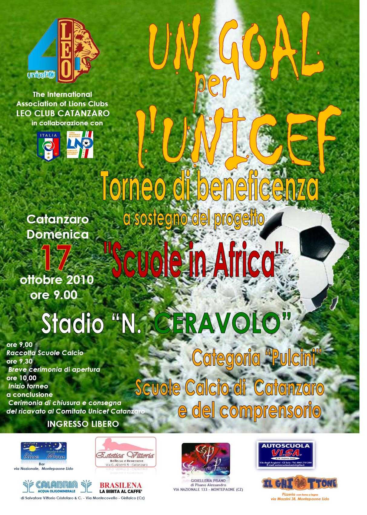 CS Leo Club Catanzaro: Torneo "Un goal per l'Unicef" domani allo Stadio Ceravolo