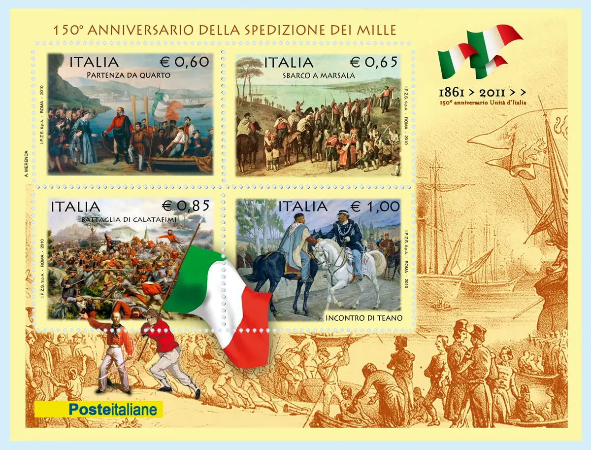 Francobolli celebrativi Anniversario Spedizione Mille