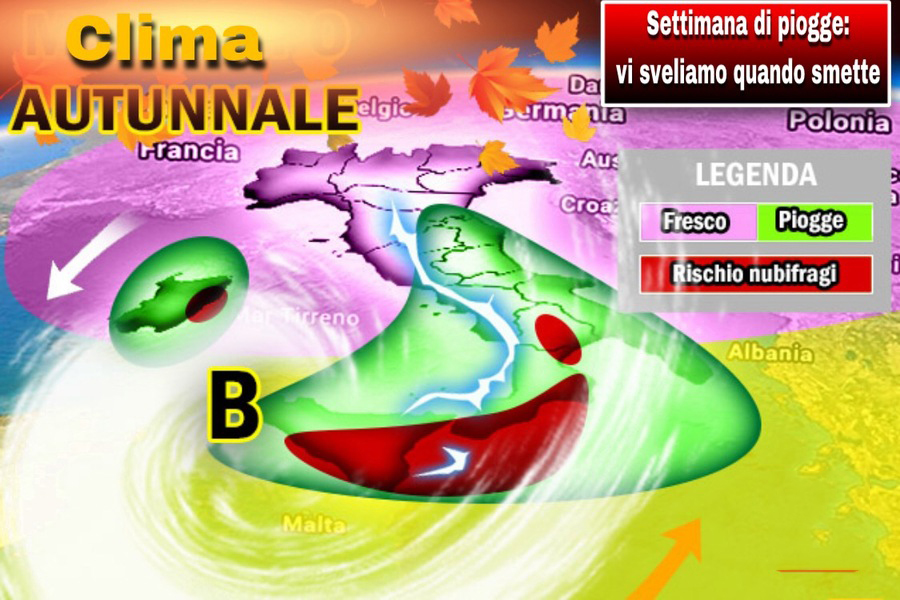 Meteo: settimana con pioggia, previsioni su Nord, Centro, Sud e Isole