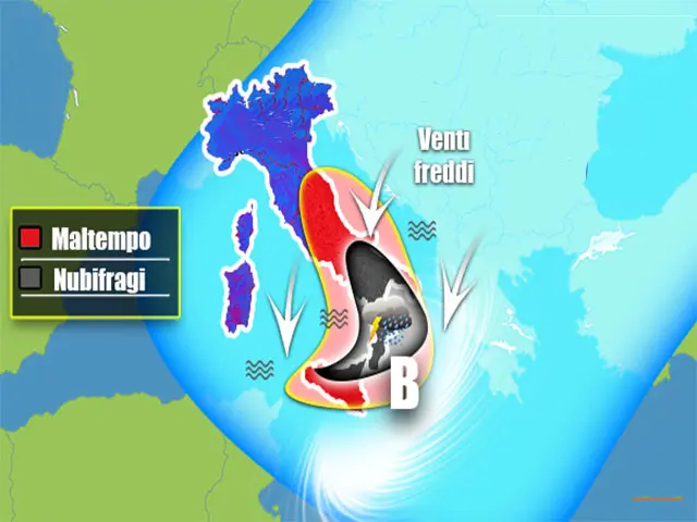 Meteo: Da Lunedì sciabolata gelida e locali nubifragi, previsioni su Nord, Centro, Sud