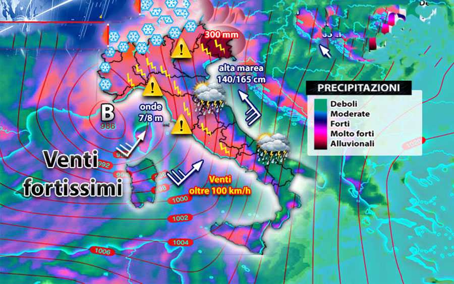 Meteo: rischio "allerta rossa", venti forti e burrasche, previsioni su Nord, Centro, Sud e Isole