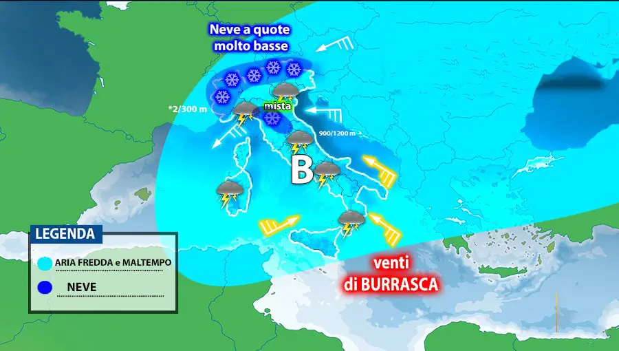 Meteo: irruzione di aria gelida, ecco il dettaglio su Nord, Centro, Sud e Isole