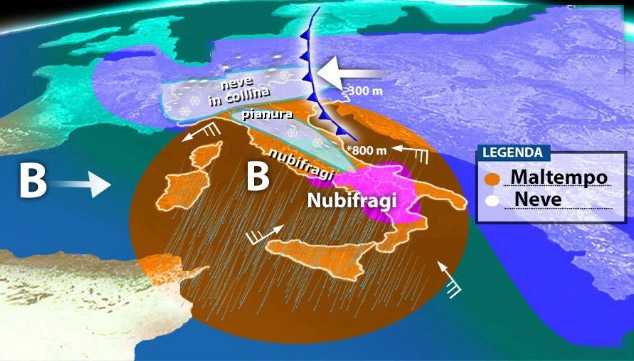 Meteo: Neve, Freddo e Nubifragi, ecco il dettaglio, Previsioni su Nord, Centro, Sud e Isole