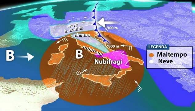 Meteo: Neve, Freddo e Nubifragi, ecco il dettaglio, Previsioni su Nord, Centro, Sud e Isole