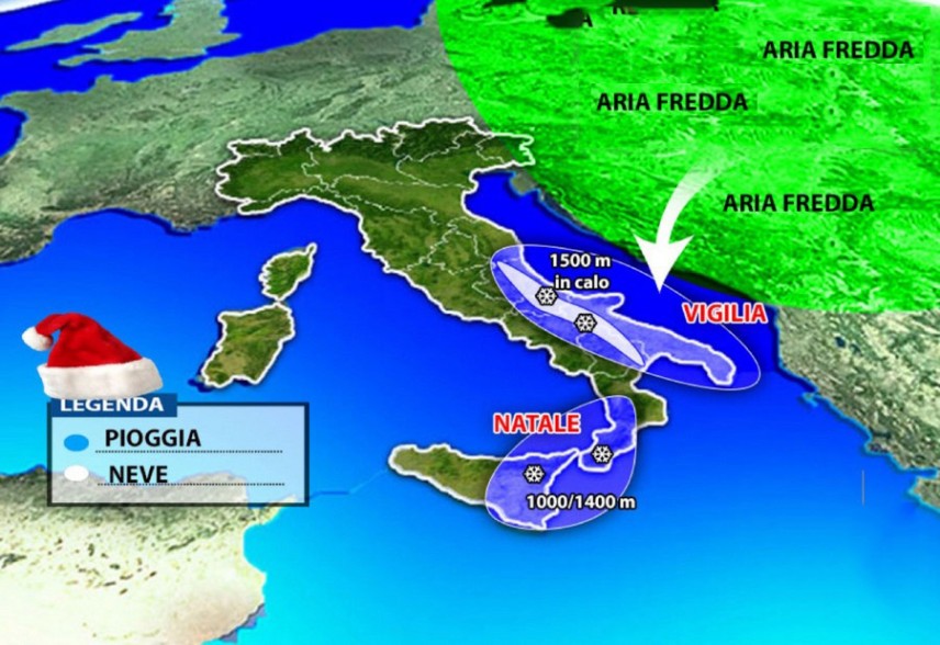 Meteo: Notte della vigilia con la neve, l’atmosfera magica, previsioni su Nord, Centro, Sud, e Isole