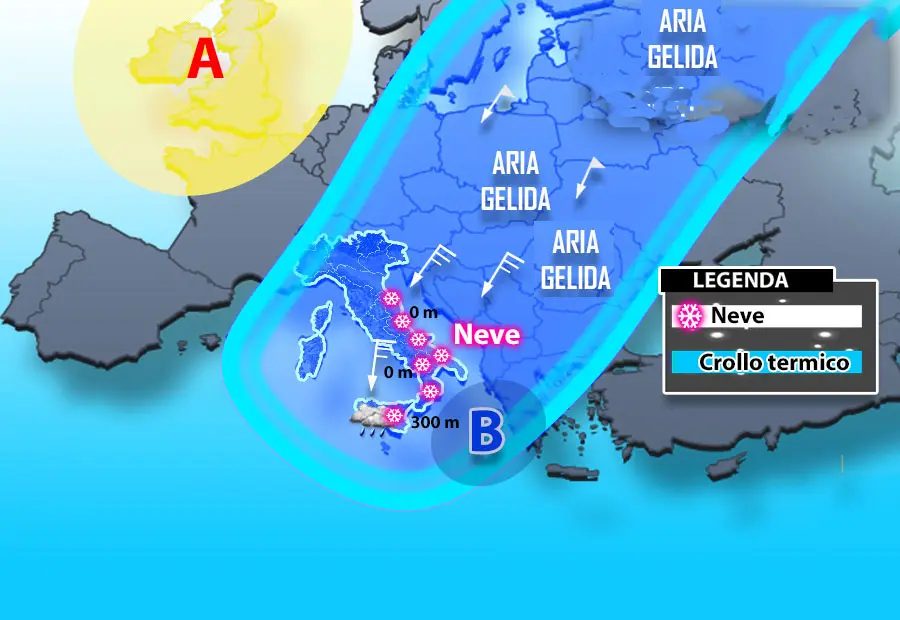 Meteo: inizio di gennaio, ondata di gelo e bufere di neve, previsioni su Nord, Centro, Sud e Isole