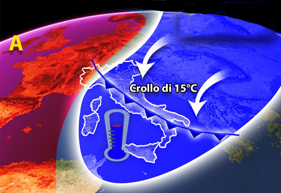 Meteo: brusco crollo, fino a 15°C, previsioni su Nord, Centro, Sud e Isole