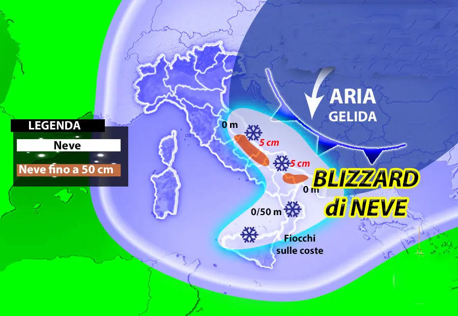 Meteo: gelide correnti polari arrivano i pericolosi blizzard di neve.  Zone a rischio