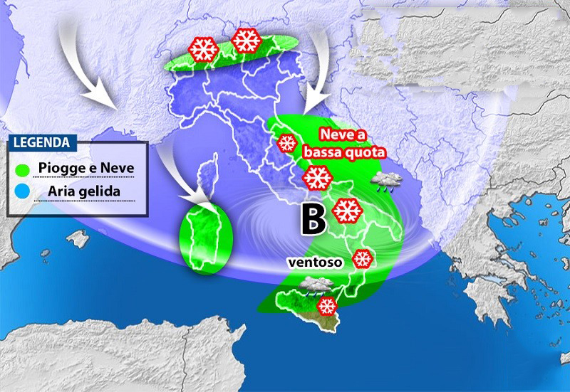 Meteo: in arrivo correnti fredde a tratti gelide, previsioni su Nord, Centro, Sud e Isole