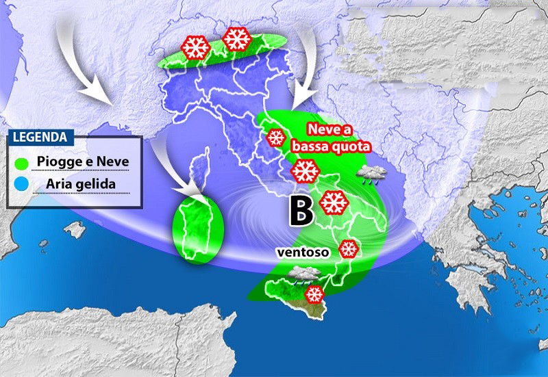 Meteo: in arrivo correnti fredde a tratti gelide, previsioni su Nord, Centro, Sud e Isole