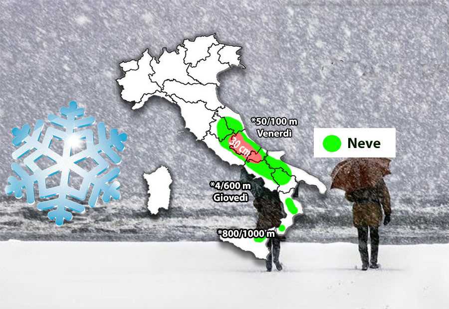 Meteo: Aggiornamento neve, ecco le regioni colpite, le quote e gli accumuli previsti