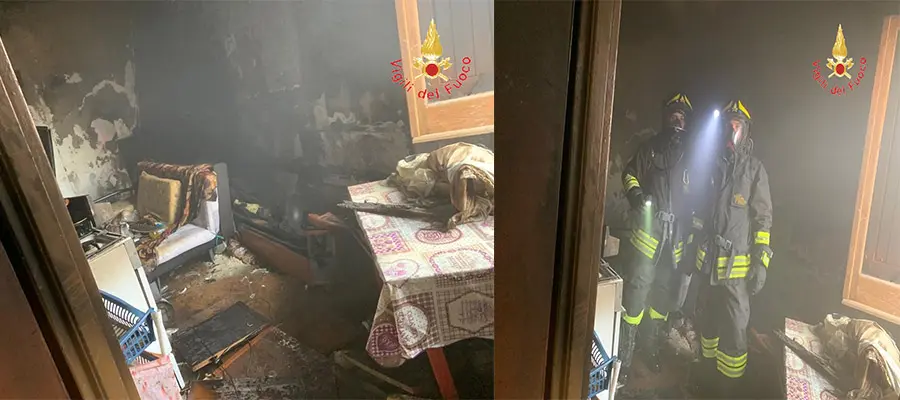 Fiamme in appartamento: incendio provocato da caminetto intervento dei VVF e suem118