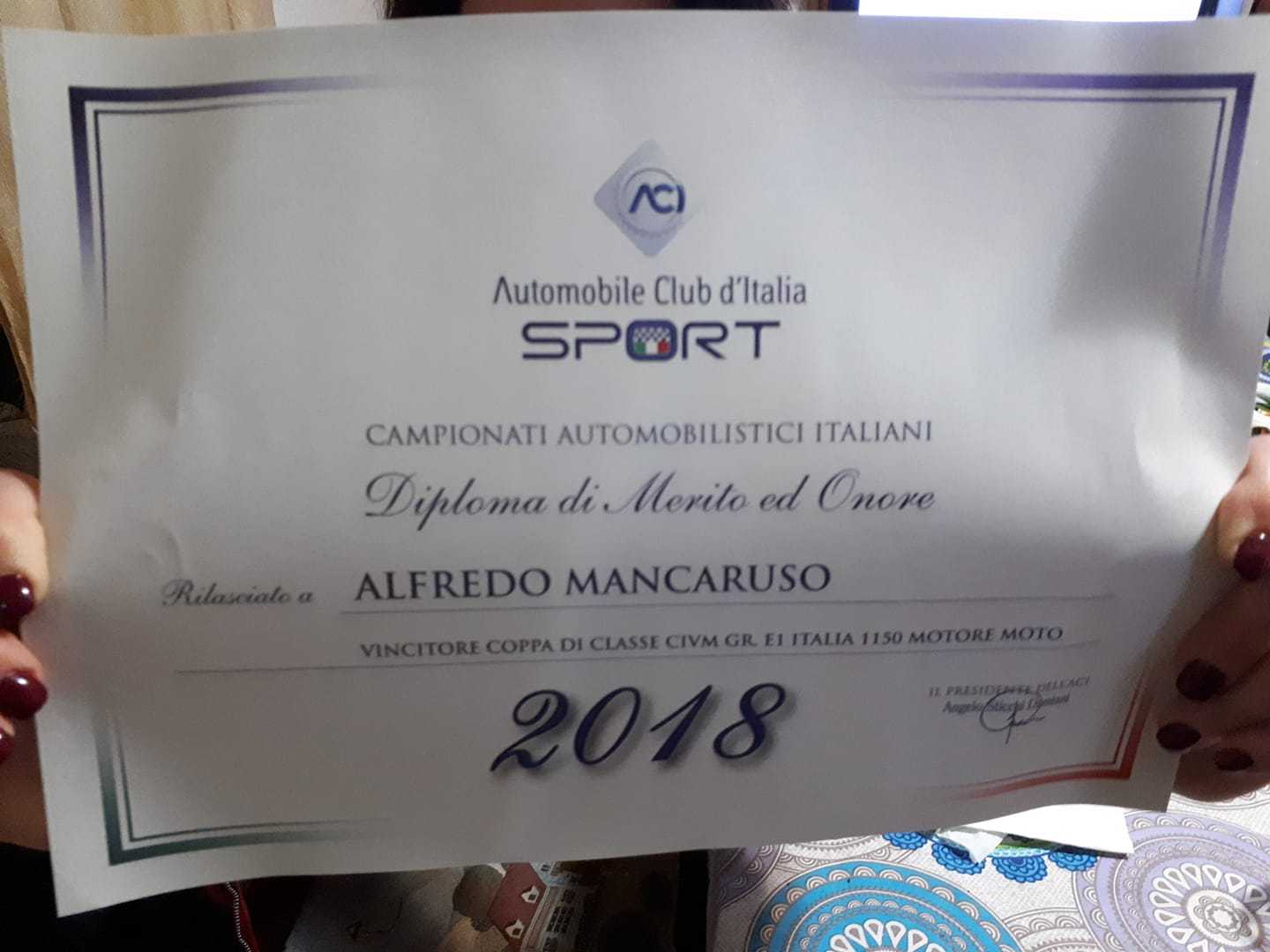 AciSport premia il Pilota Alfredo Mancaruso. Professionalità e passione per lo Sport