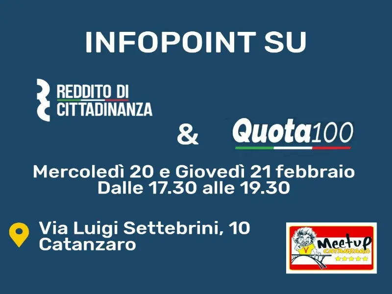 Meetup Catanzaro: domani infopoint su reddito di cittadinanza e quota 100