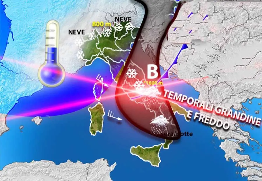 Meteo: in arrivo Temporali, grandine e freddo, previsioni su Nord, Centro, Sud e Isole