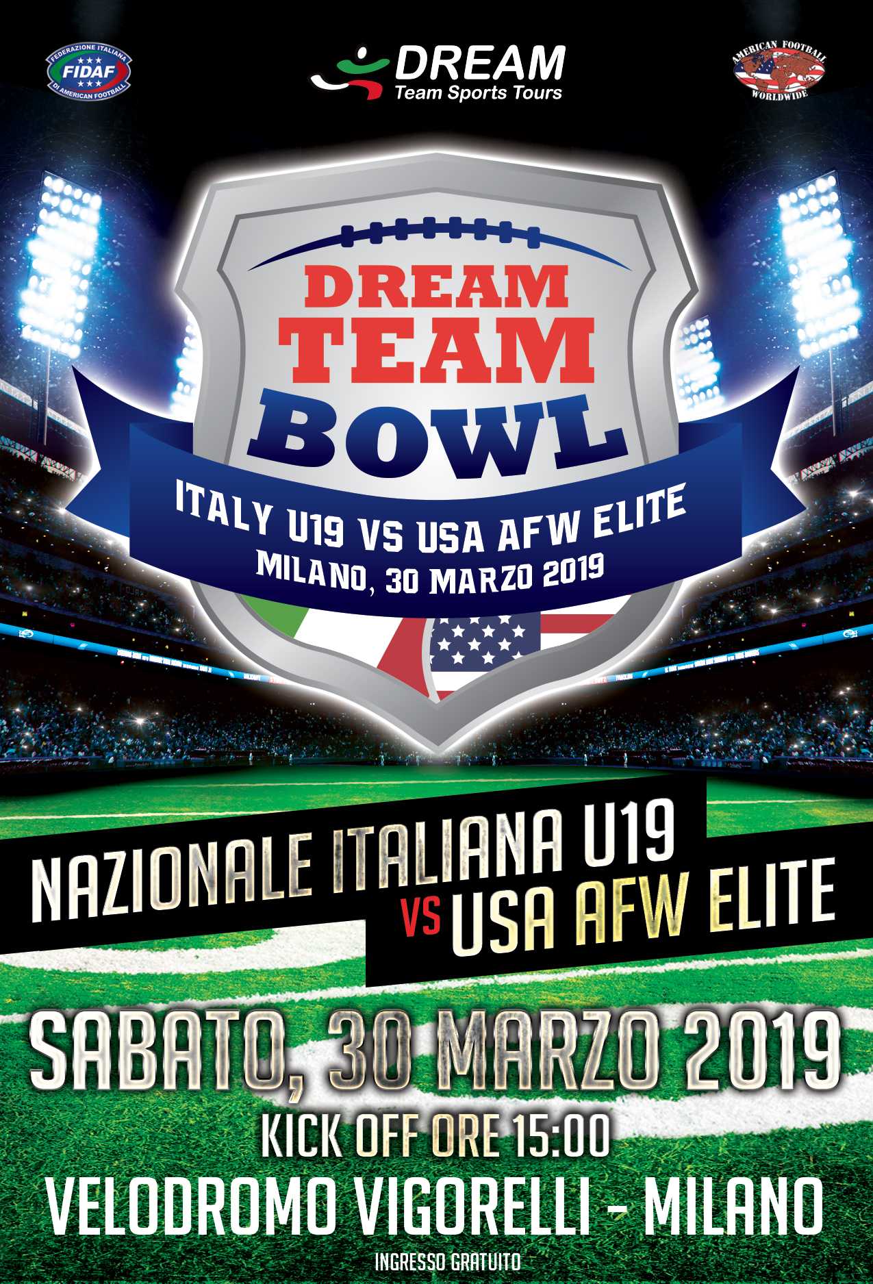 Fidaf. Dream Team Bowl: Italia vs Usa al Vigorelli!