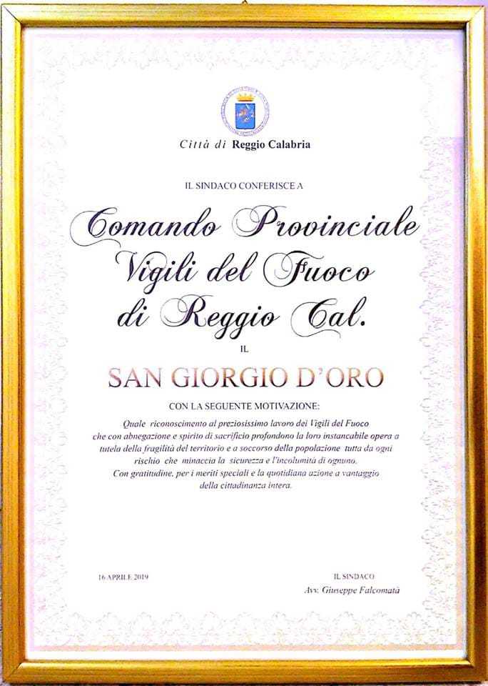 Premio "San Giorgio d'oro della Città di Reggio Calabria" ai VVF