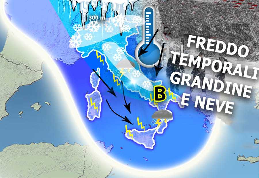 Meteo: Domenica Shock Termico con Ciclone Polare. Freddo, Vento, Temporali e Grandine, ecco dove