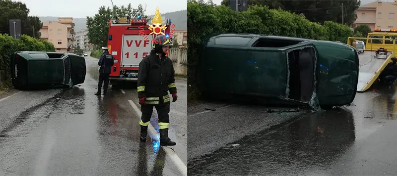 Incidente stradale: auto impatta contro palo, poi si ribalta, i VVF estraggono uomo dalle lamiere
