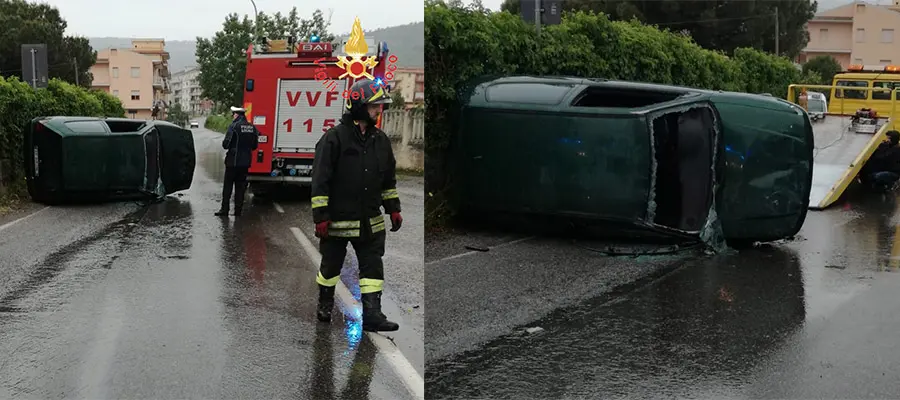 Incidente stradale: auto impatta contro palo, poi si ribalta, i VVF estraggono uomo dalle lamiere