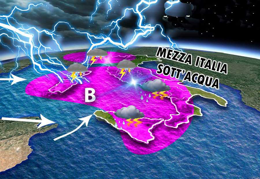 Meteo: Weekend il ciclone mediterraneo, ecco dove i rovesci temporaleschi colpiranno intensamente