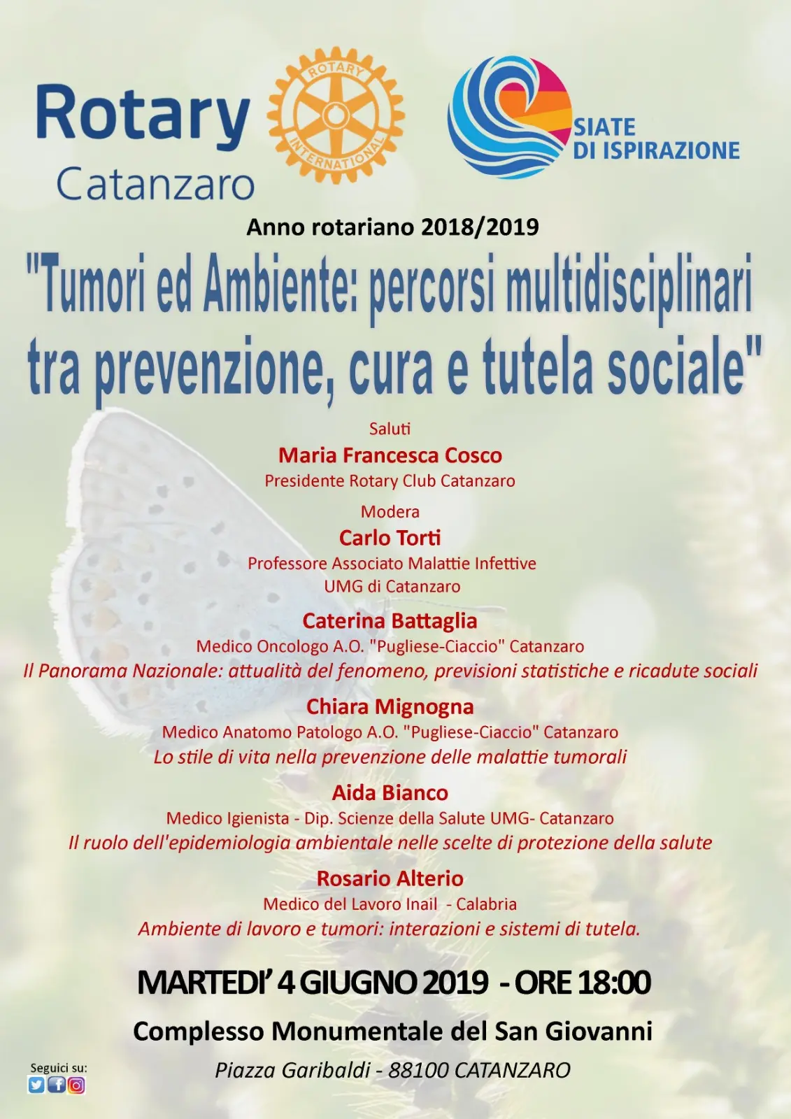 "Tumori ed ambiente" nel convegno promosso dal Rotary Club di Catanzaro Il 4 giugno