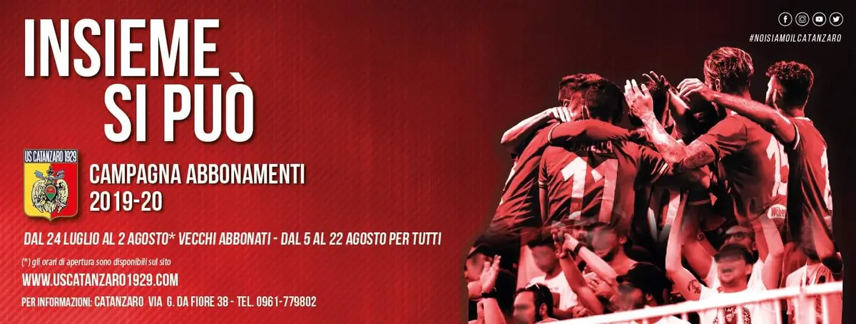 US Catanzaro: campagna abbonamenti. Ecco tutti i dettagli “Insieme si può” “per la Serie B”